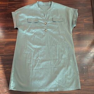 Stylish Sage Green Short Sleeve Dress (XL)